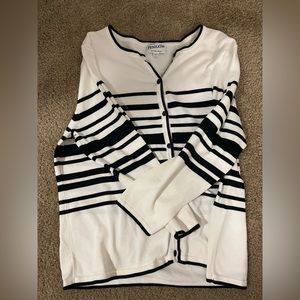 Women’s PENDLETON black and white striped cardigan sweater full button large